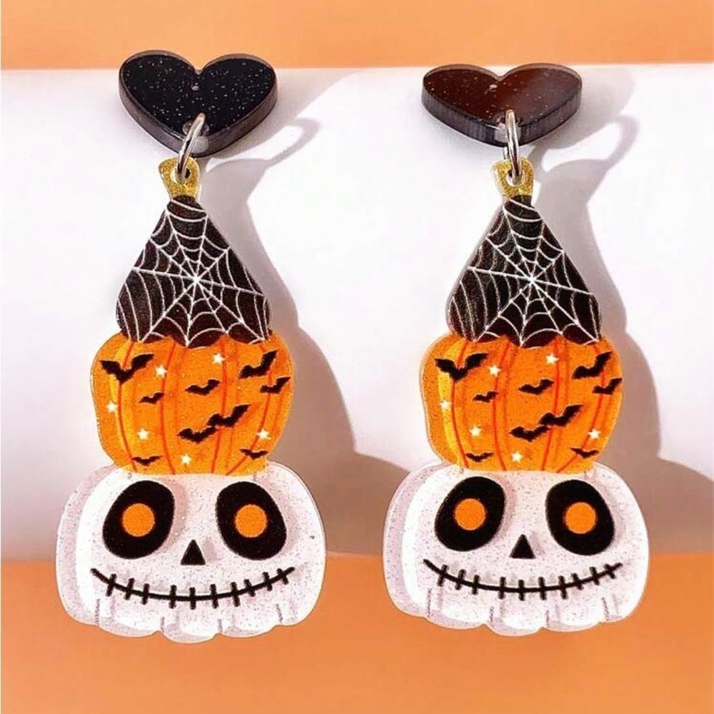 Cute Resin / Acrylic Stud Dangle Earrings Halloween Fall Spider Pumpkin Jack NEW